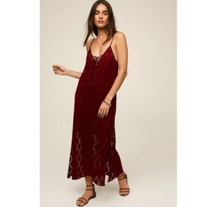 NWT BAND OF THE FREE Lila Burgundy Autumn Slit Midi Dress Sleeveless Boho Sz M